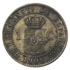 Монета 1 сентимо 1906 года Испания (реверс)