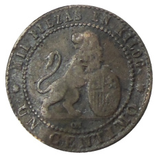 Монета 1 сентимо 1870 года Испания (реверс)