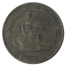Монета 1 сентимо 1870 года Испания (аверс)