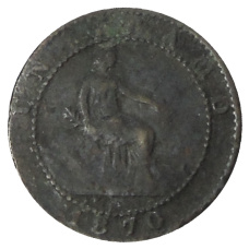 Монета 1 сентимо 1870 года Испания (аверс)