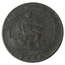 Монета 2 сентимо 1870 года Испания (аверс)