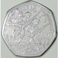 Монета 50 пенсов 2024 года Великобритания «Высадка в Нормандии (День «Д»)» (в блистере) (аверс)