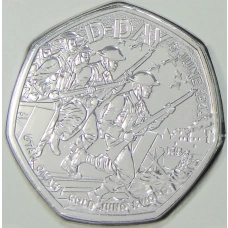 Монета 50 пенсов 2024 года Великобритания «Высадка в Нормандии (День «Д»)» (в блистере) (аверс)