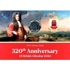 Монета 50 пенсов 2024 года Гибралтар «320 лет захвату Гибралтара» (в блистере) (аверс)