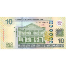Банкнота 10 долларов 2019 года Суринам (аверс)