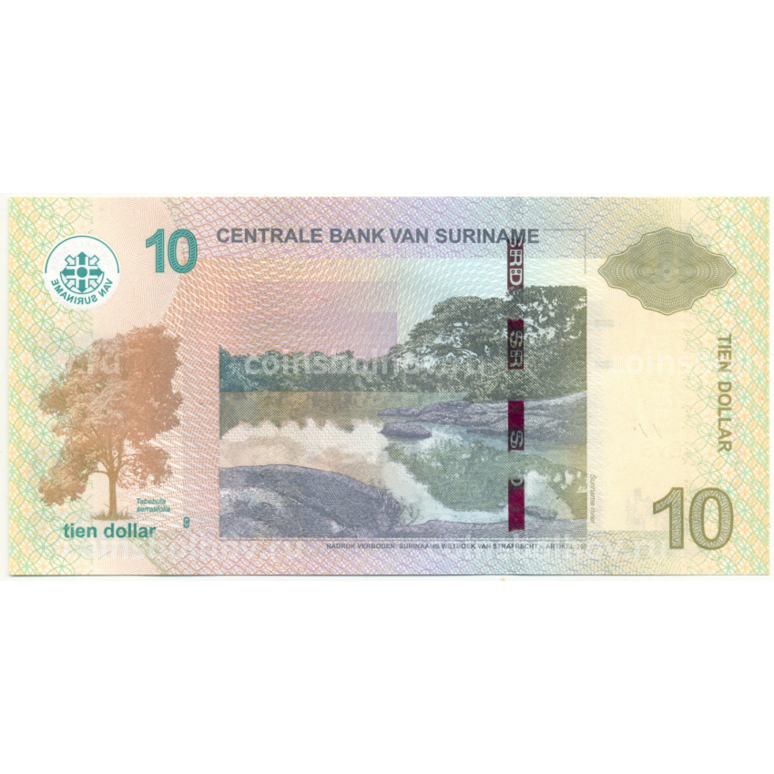 Банкнота 10 долларов 2019 года Суринам (вид 2)