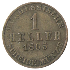 Монета 1 геллер 1865 года Германские государства — Гессен-Кассель (аверс)