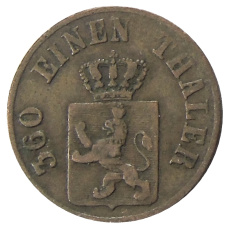 Монета 1 геллер 1865 года Германские государства — Гессен-Кассель (реверс)