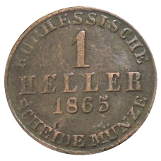 Монета 1 геллер 1865 года Германские государства — Гессен-Кассель (аверс)
