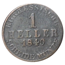Монета 1 геллер 1849 года Германские государства — Гессен-Кассель (аверс)