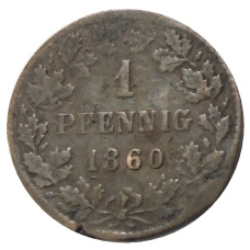 Монета 1 пфенниг 1860 года Германские государства — Нассау (аверс)