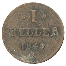 Монета 1 геллер 1849 года Германские государства — Гессен — Дармштадт (аверс)