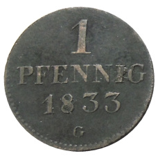 Монета 1 пфенниг 1833 года G Германские государства — Саксония (аверс)