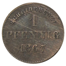 Монета 1 пфенниг 1867 года Германские государства — Саксен-Мейнинген (аверс)