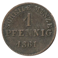 Монета 1 пфенниг 1861 года Германские государства — Гессен — Дармштадт (аверс)