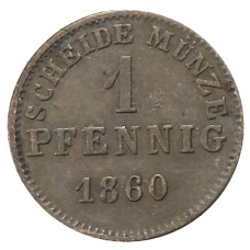 Монета 1 пфенниг 1860 года Германские государства — Гессен — Дармштадт (аверс)