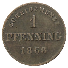 Монета 1 пфенниг 1868 года Германские государства — Бавария (аверс)