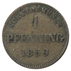 Монета 1 пфенниг 1859 года Германские государства — Бавария (аверс)
