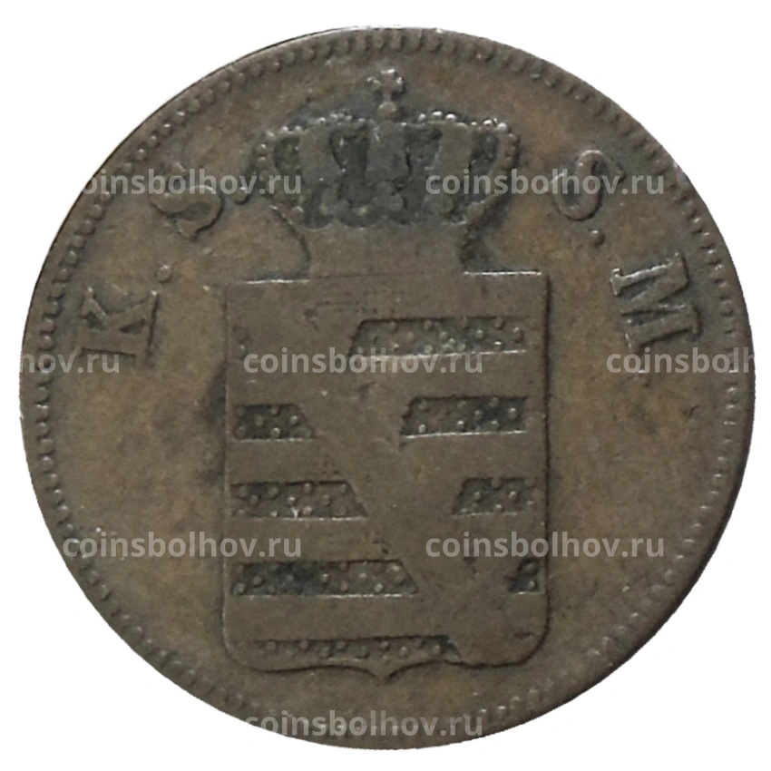 Монета 2 пфеннига 1856 года F Германские государства — Саксония (вид 2)