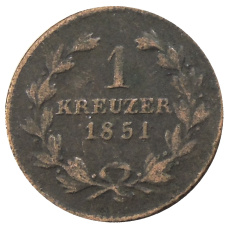 Монета 1 крейцер 1851 года Германские государства — Баден (аверс)