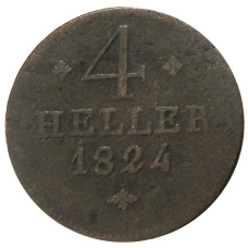 Монета 4 геллера 1824 года Германские государства — Гессен-Кассель (аверс)