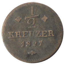 Монета 1/2 крейцера 1827 года Германские гсоударства — Гессен-Кассель (аверс)