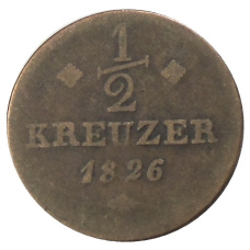 Монета 1/2 крейцера 1826 года Германские государства — Гессен-Кассель (аверс)