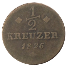 Монета 1/2 крейцера 1826 года Германские государства — Гессен-Кассель (аверс)