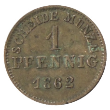 Монета 1 пфенниг 1862 года Германские государства — Гессен-Дармштадт (аверс)