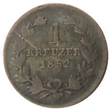 Монета 1 крейцер 1852 года Германские государства — Баден (аверс)