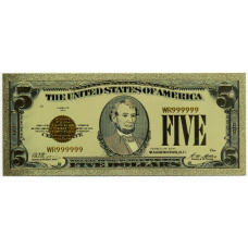 Сувенирная банкнота 5 долларов 1928 года США «Золотой сертификат»