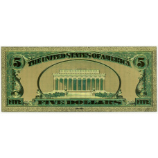 Сувенирная банкнота 5 долларов 1928 года США «Золотой сертификат» (вид 2)