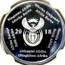 Монета 2 рэнда 2018 года ЮАР «Чемпионат мира по футболу 2018, Россия» (в слабе) (реверс)