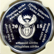 Монета 2 рэнда 2018 года ЮАР «Чемпионат мира по футболу 2018, Россия» (в слабе) (реверс)