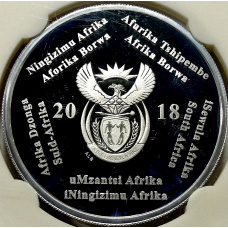 Монета 2 рэнда 2018 года ЮАР «Чемпионат мира по футболу 2018, Россия» (в слабе) (реверс)