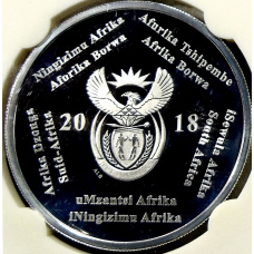 Монета 2 рэнда 2018 года ЮАР «Чемпионат мира по футболу 2018, Россия» (в слабе) (реверс)