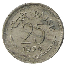 Монета 25 пайс 1974 года Индия (аверс)
