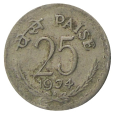 Монета 25 пайс 1974 года Индия (аверс)