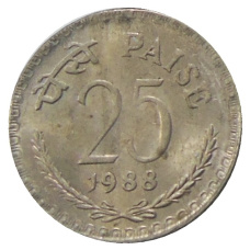 Монета 25 пайс 1988 года Индия (аверс)