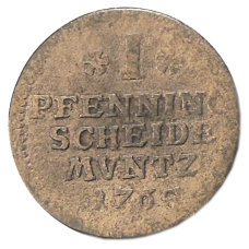 Монета 1 пфенниг 1765 года Германские государства Брауншвейг — Люнебург (аверс)