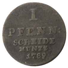 Монета 1 пфенниг 1789 года Германские государства Брауншвейг — Люнебург (аверс)