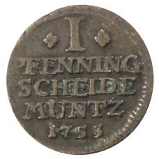 Монета 1 пфенниг 1755 года Германские государства Брауншвейг — Вонфельбюттель (аверс)