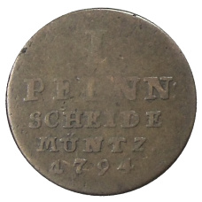 Монета 1 пфенниг 1794 года Германские государства Брауншвейг — Вонфельбюттель (аверс)