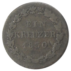 Монета 1 крейцер 1830 года Германские государства — Нассау (аверс)