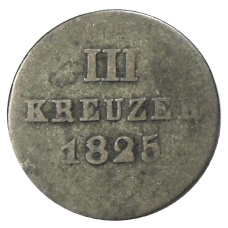 Монета 3 крейцера 1825 года Германские государства — Нассау (аверс)