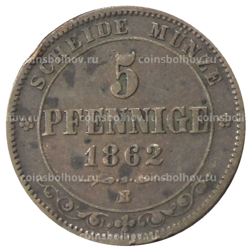 Монета 5 пфеннигов 1862 года Германские государства — Саксония