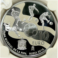 Монета 10 евро 2017 года Испания «Чемпионат мира по футболу 2018, Россия» (в слабе) (аверс)