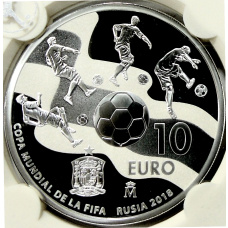 Монета 10 евро 2017 года Испания «Чемпионат мира по футболу 2018, Россия» (в слабе) (аверс)