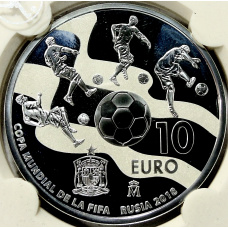 Монета 10 евро 2017 года Испания «Чемпионат мира по футболу 2018, Россия» (в слабе) (аверс)