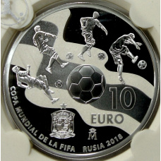 Монета 10 евро 2017 года Испания «Чемпионат мира по футболу 2018, Россия» (в слабе) (аверс)